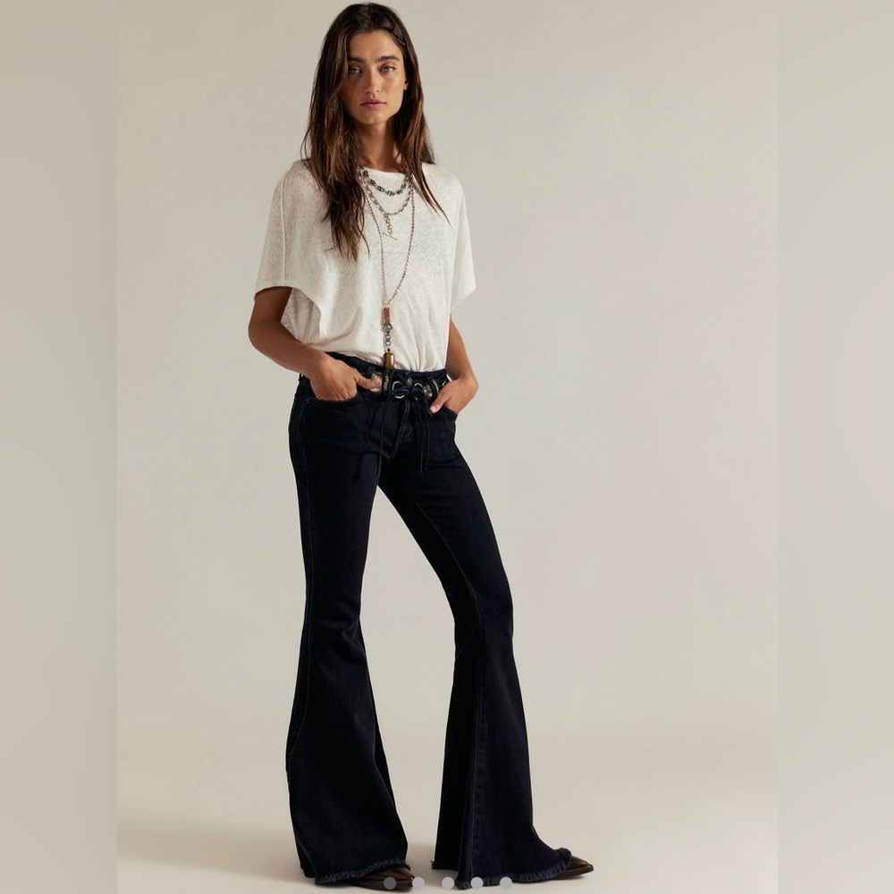 Free People Wide-Leg High-Rise Flare Jeans in Black